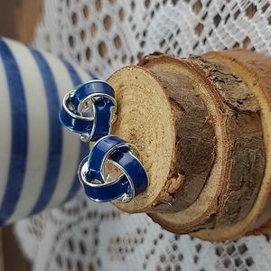 SILVER BLUE ENAMEL EARRING STUDS